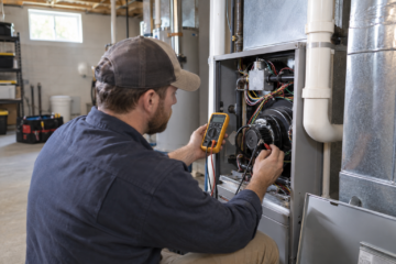 Our technician diagnoses a residential furnace problem during a local repair visit.
